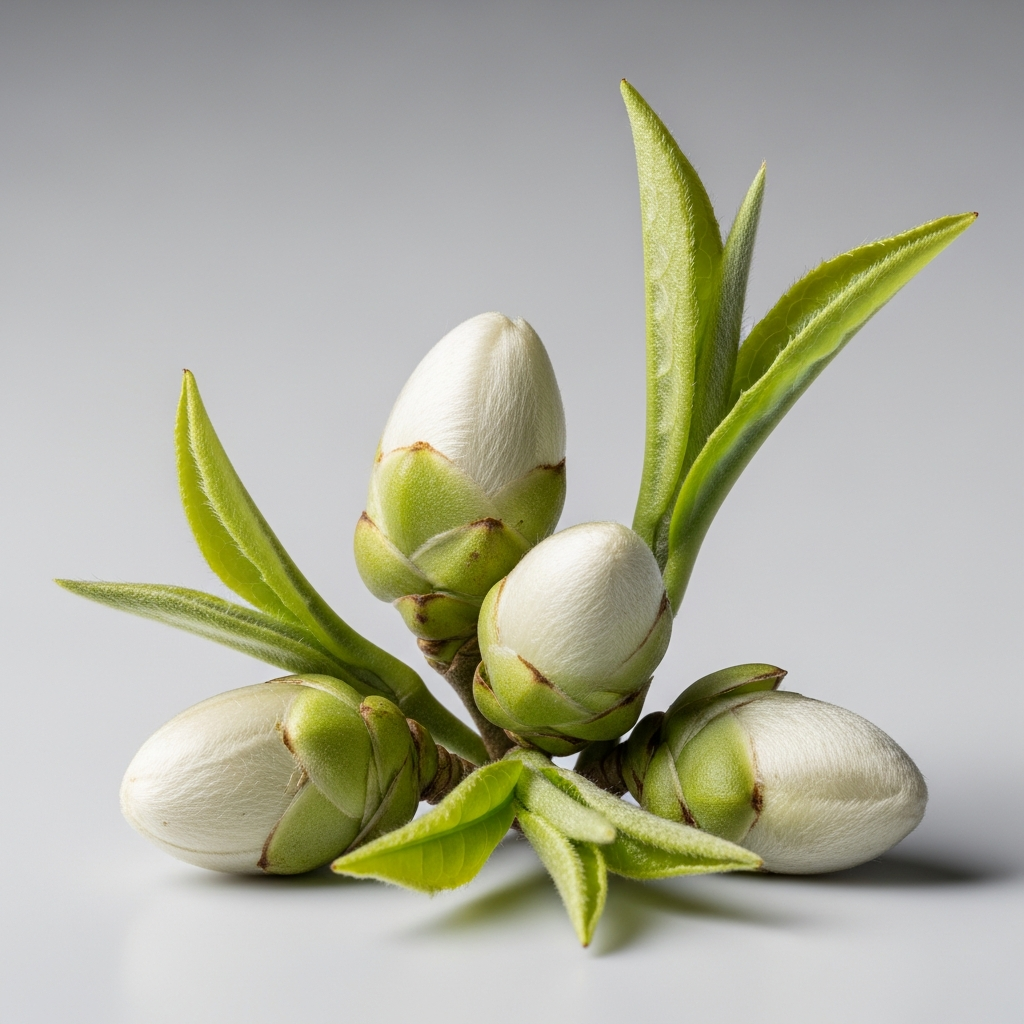 Junge Blätter und Knospen des Weissen Tees (Camellia sinensis) als Rohstoff für den CONIUNCTA® PRO Ölextrakt