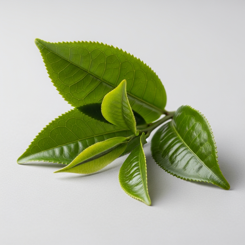 Frische grüne Blätter von Camellia sinensis (Grüner Tee), Ausgangsmaterial für den CONIUNCTA® PRO Grüner Tee Extrakt