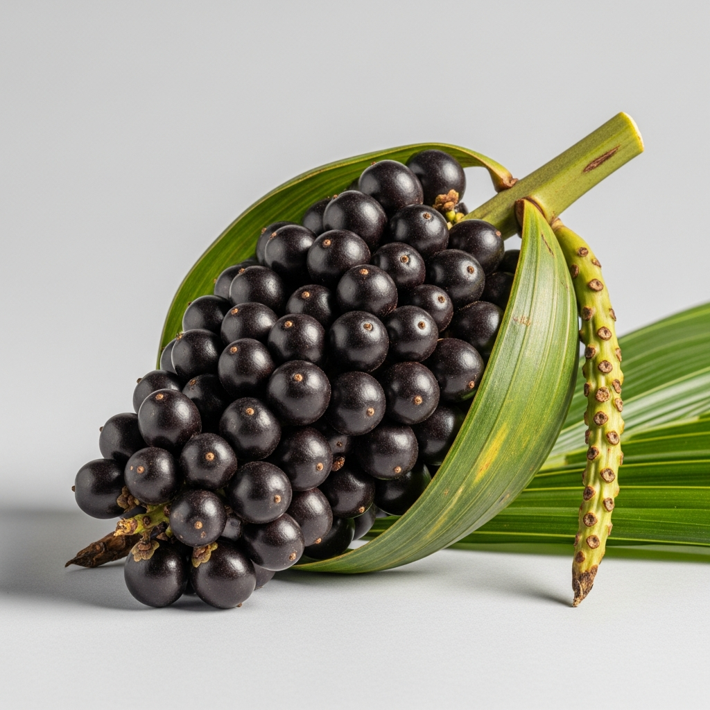 Dunkelviolette Acai-Beeren (Euterpe Oleracea) als Ausgangsmaterial für den Pulverextrakt 10:1